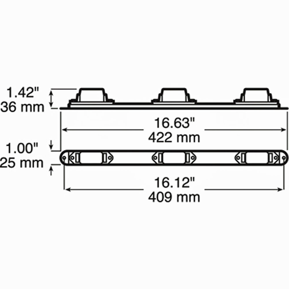(image for) Trailer Identification Light Bar Incandescent 16.63" Red Mini 3 Bulb Dexter/Redneck #107-3R