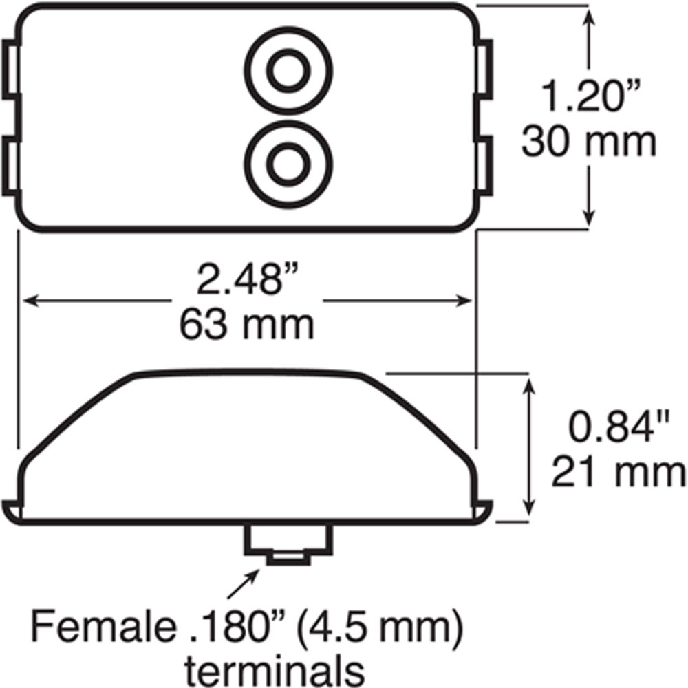 (image for) Trailer Marker Clearance Light Only Incandesent 2.5" Rectangular Mini Thinline Red Dexter/Redneck #M150R