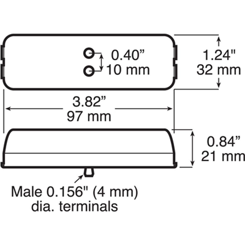 (image for) Trailer Marker Clearance Light Only LED 4" Rectangular 2 Diode Amber/Red Thinline Dexter/Redneck #M161A-R