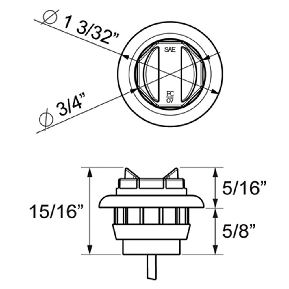 (image for) Trailer Marker Clearance Light LED 3/4" Round Amber Standard Dexter/Redneck #MCL-11AKB