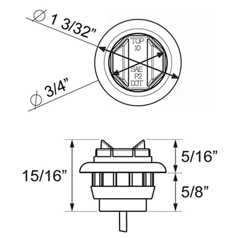 (image for) Trailer Marker Clearance Light Kit LED 3/4" Round 1 Bulb Red Standard