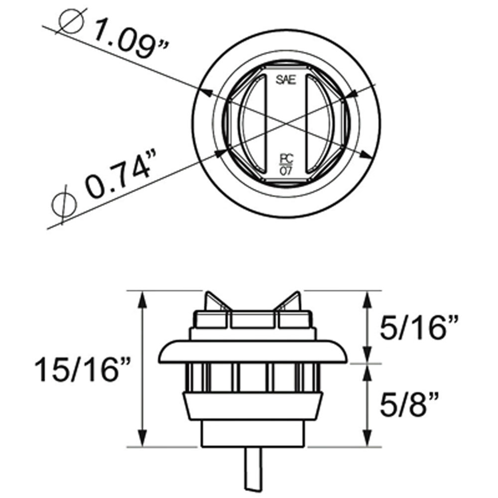 (image for) Trailer Utility Light Only LED 3/4" Round 2 Bulb Standard Dexter/Redneck #UCL-11CKB